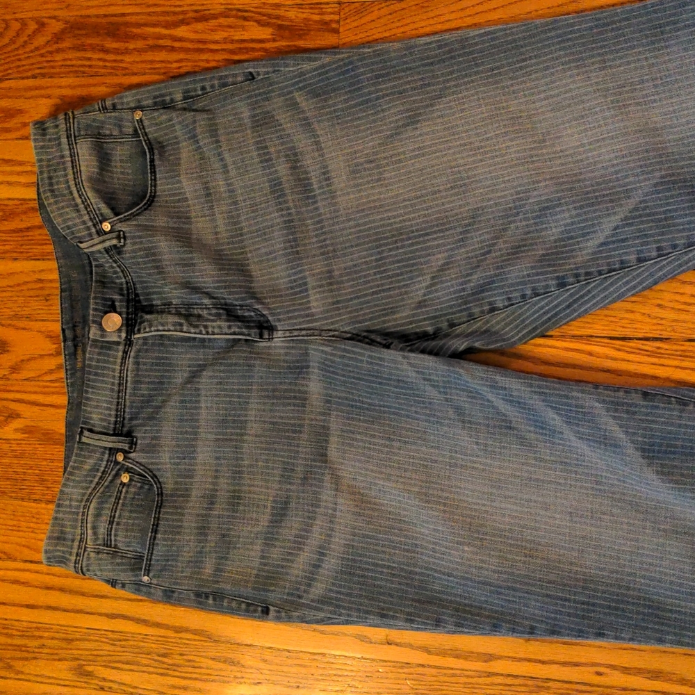 Chico's Railroad Stripe Denim Crops